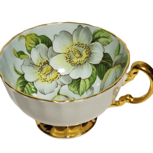 AYNSLEY England DOGWOOD Pattern Light Blue Cup & Saucer Magnolia Flowers - Picture 10 of 12